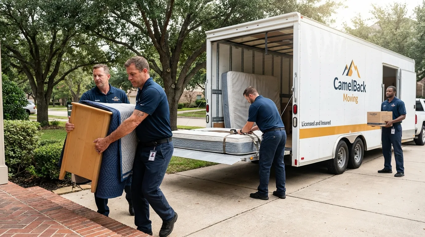 Crew loading residential truck for cross-state move from Hawthorne, CA